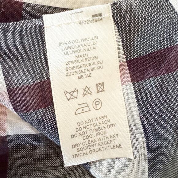 Burberry Giant Check Blanket Scarf Wool Silk Blend Sheer Stone Color - Picture 5 of 5